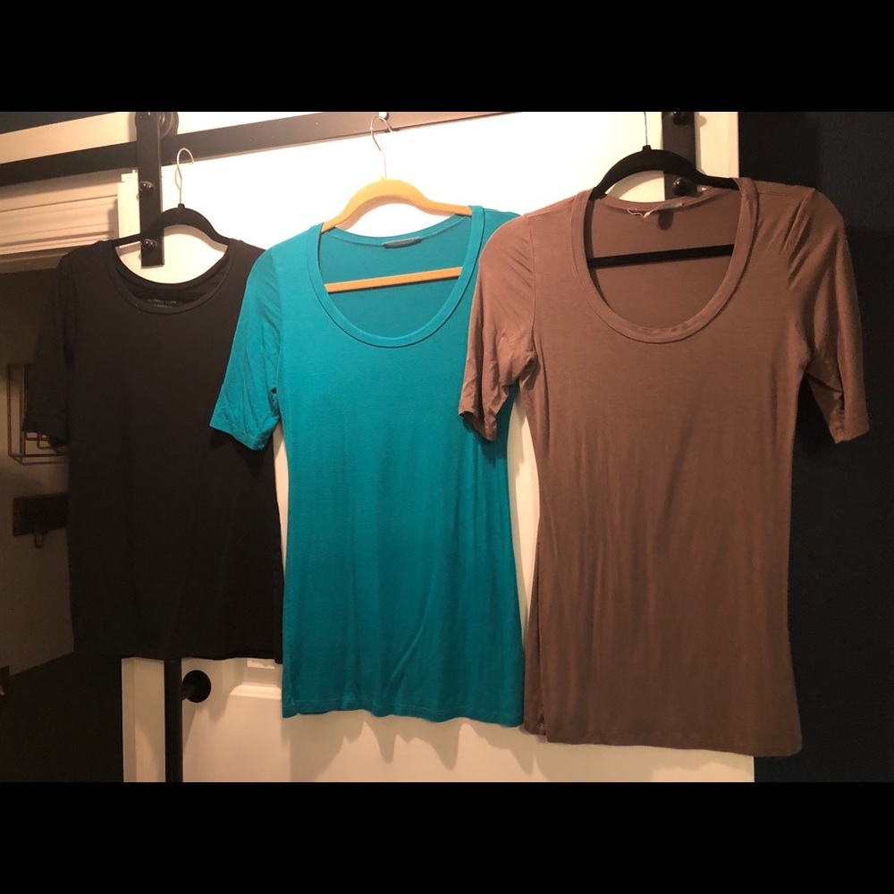3 basic 1/2 sleeve tees - black, teal, tan